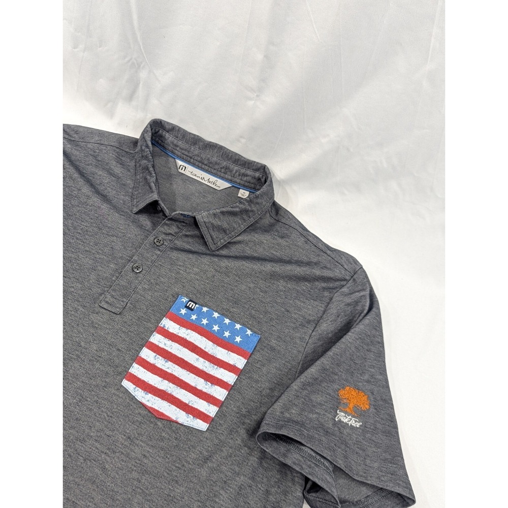 Travis Mathew Men's Size XL Gray Oak Tree National Flag Short Sleeve Golf Polo